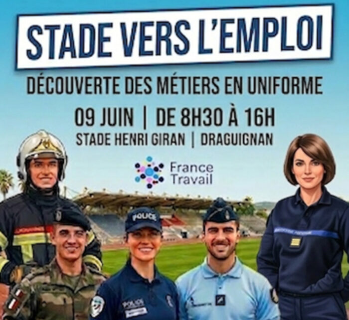 Stade vers l'emploi : découverte des métiers en uniforme le 9 juin de 8h30 à 16h au stade Henri Giran à Draguignan.