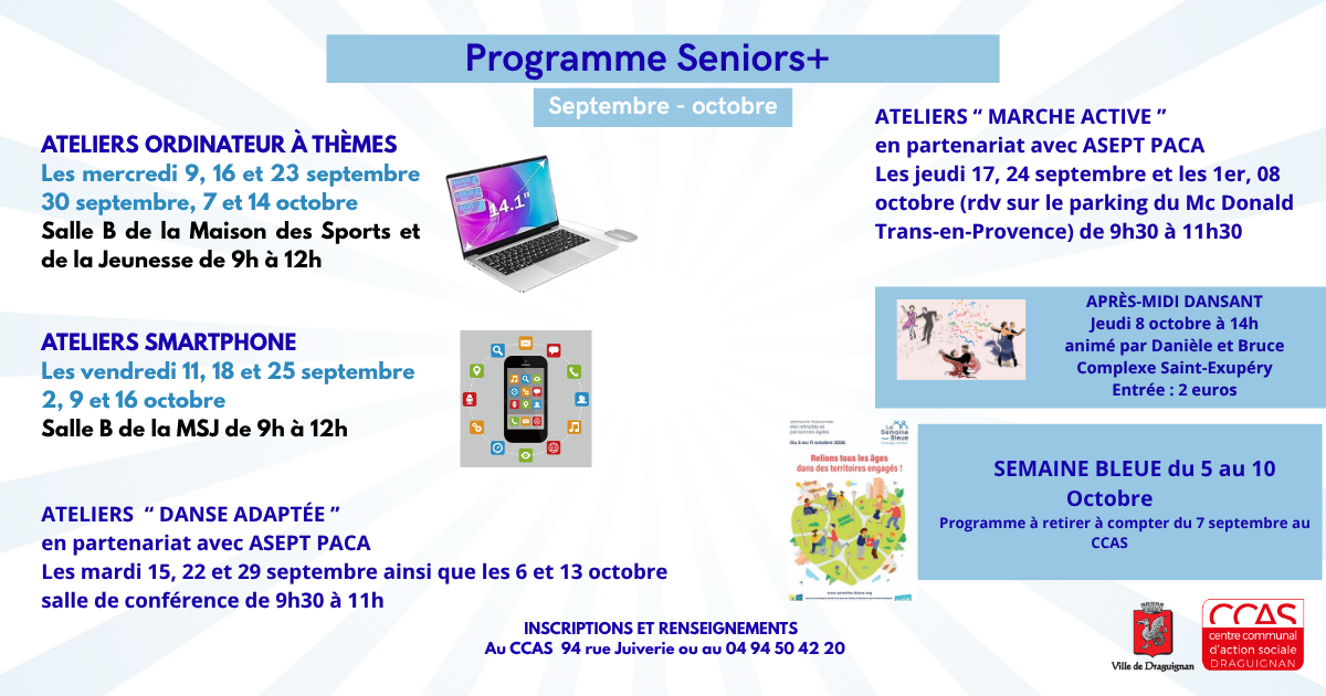 programme des ateliers et animations de Seniors+ septembre et octobre 2026
