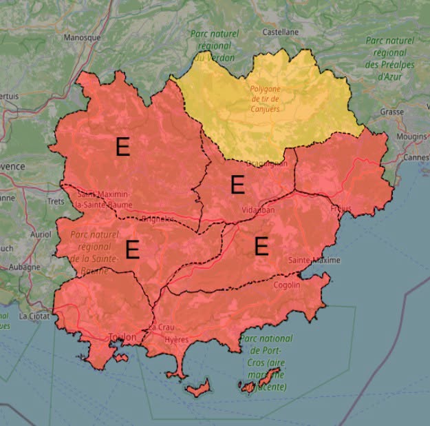 carte massifs forestiers interdits en raison du risque incendie extrême