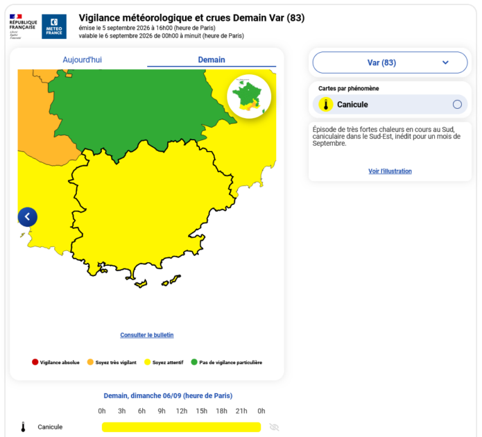 vigilance jaune canicule var 6 septembre 2026