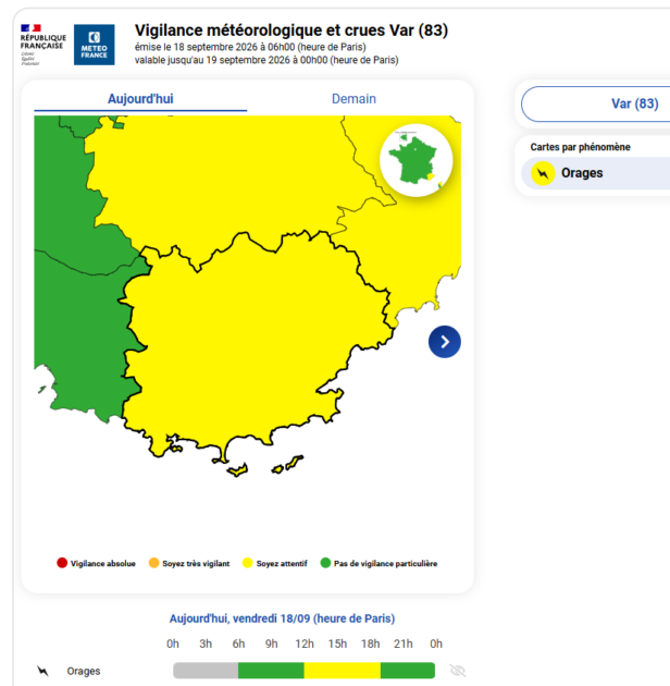 vigilance jaune orage 18 septembre 2026