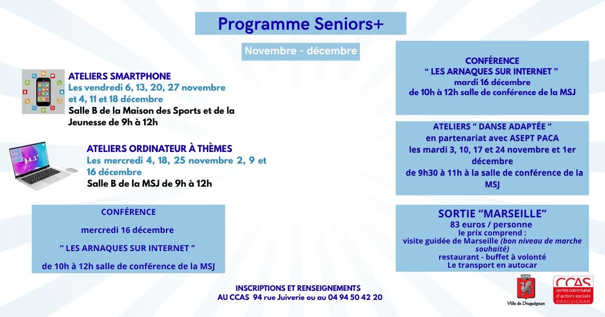 programme des activités seniors+ de novembre et décembre 2026